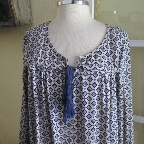 Boho Navy Print Full Dress Large XL Cute and Comfortable - Picture 2 of 5